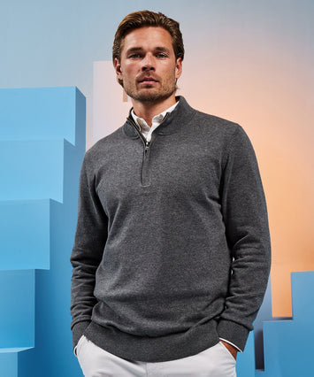 Men's cotton blend ÂĽ zip sweater