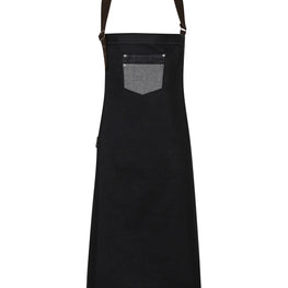 Division waxed-look denim bib apron with faux leather