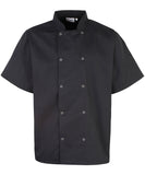 Studded front short sleeve chef's jacket