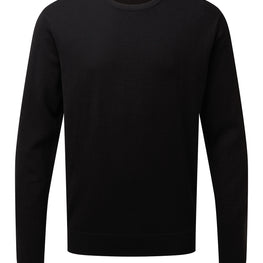 Crew neck cotton-rich knitted sweater
