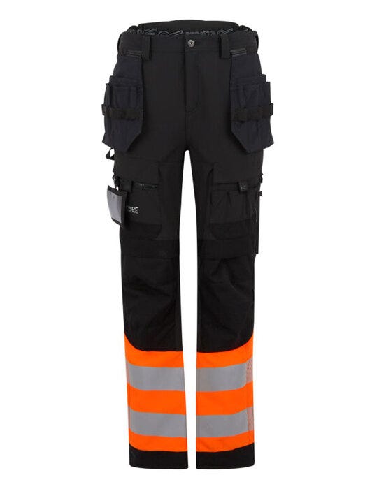 Regatta Hi-Vis X-Pro Stretch Holster Trs - Black/Hi-Vis Orange - 28"