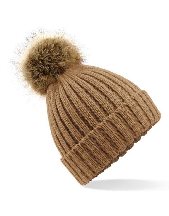 Beechfield Faux Fur Pom Pom Chunky Beanie B412