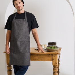 Cotton denim bib apron, organic and Fairtrade certified