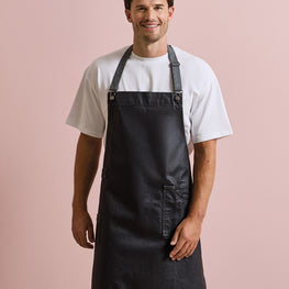 District waxed-look denim bib apron
