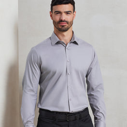 Stretch fit cotton poplin long sleeve shirt