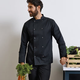 Studded front long sleeve chef's jacket