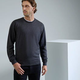 Crew neck cotton-rich knitted sweater